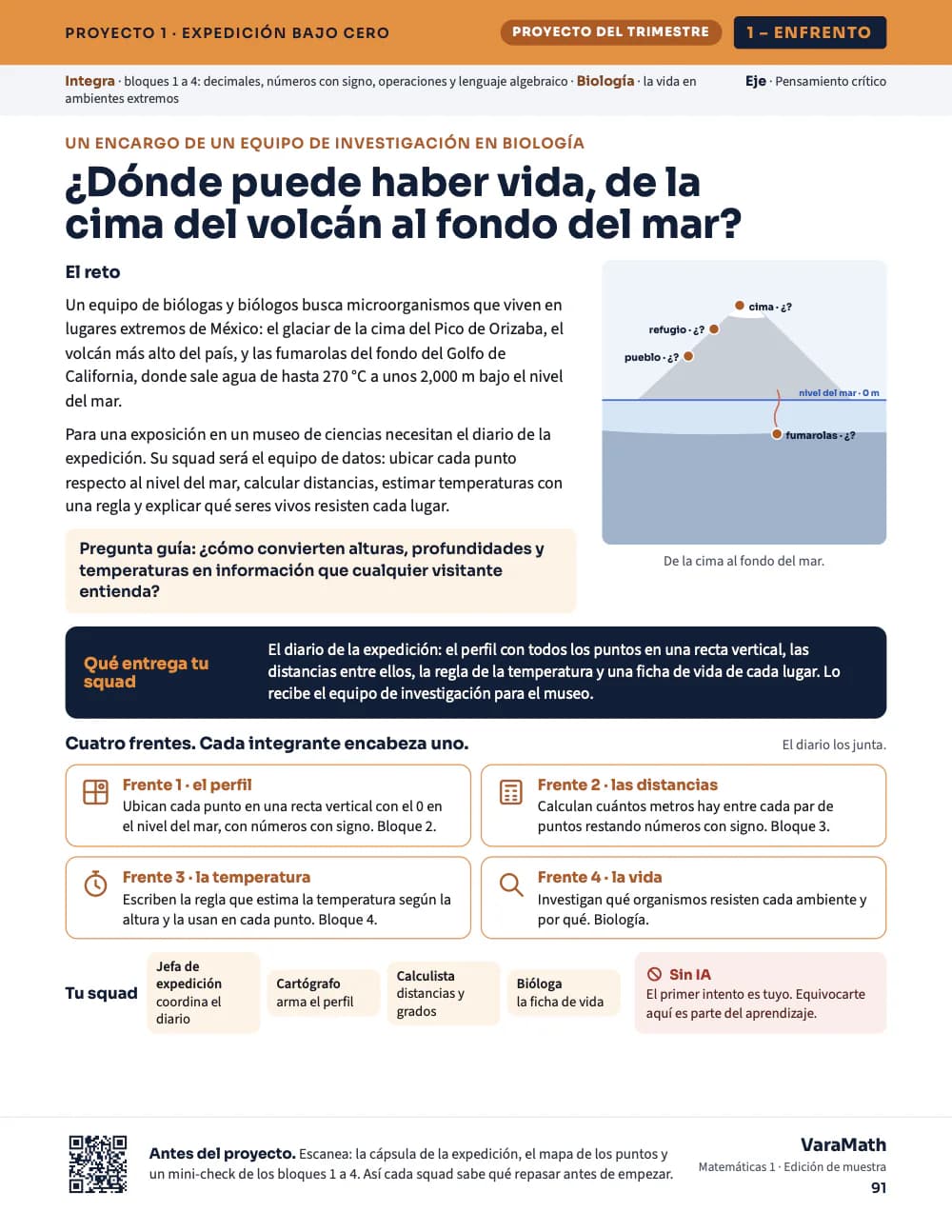 Proyecto 1, página Enfrento: ¿dónde puede haber vida, de la cima del volcán al fondo del mar?