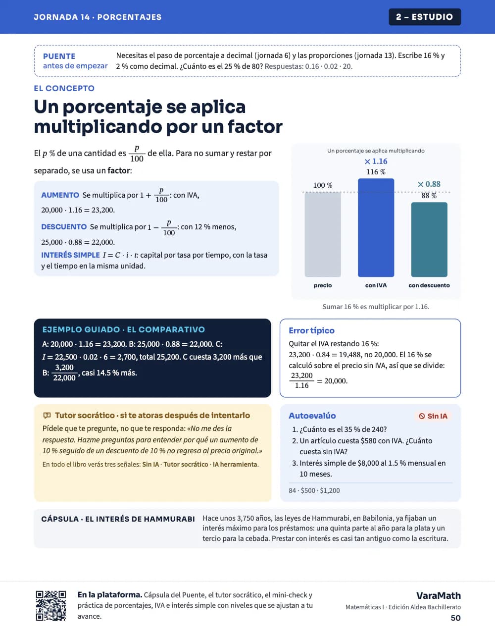 Página Estudio de la jornada 14: un porcentaje se aplica multiplicando por un factor